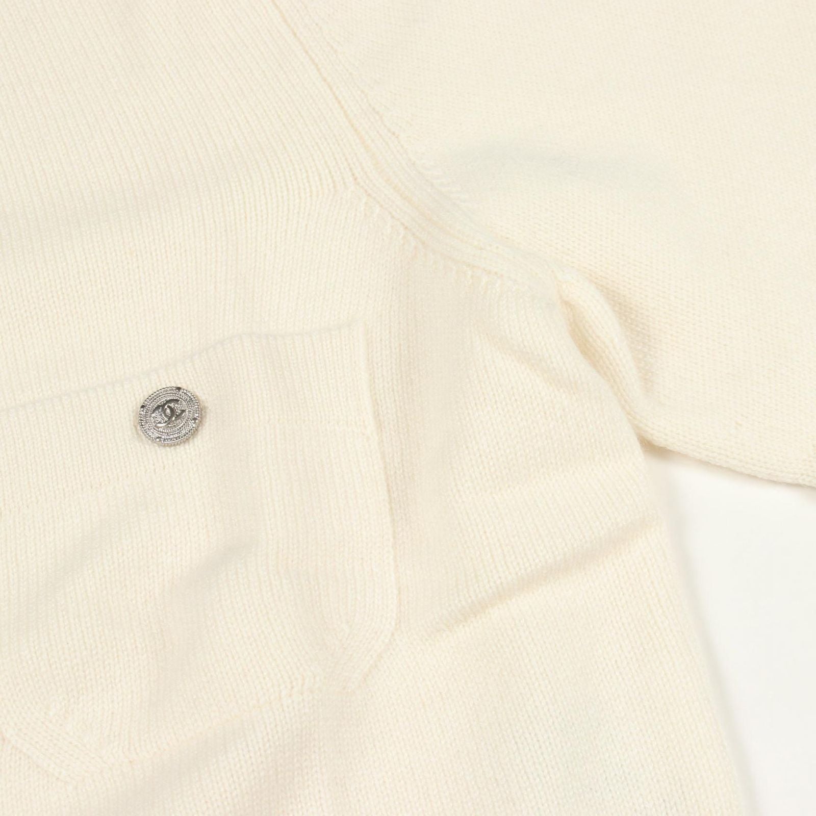 Chanel Cardigan CC Logo Studs Off White Cashmere — view 5