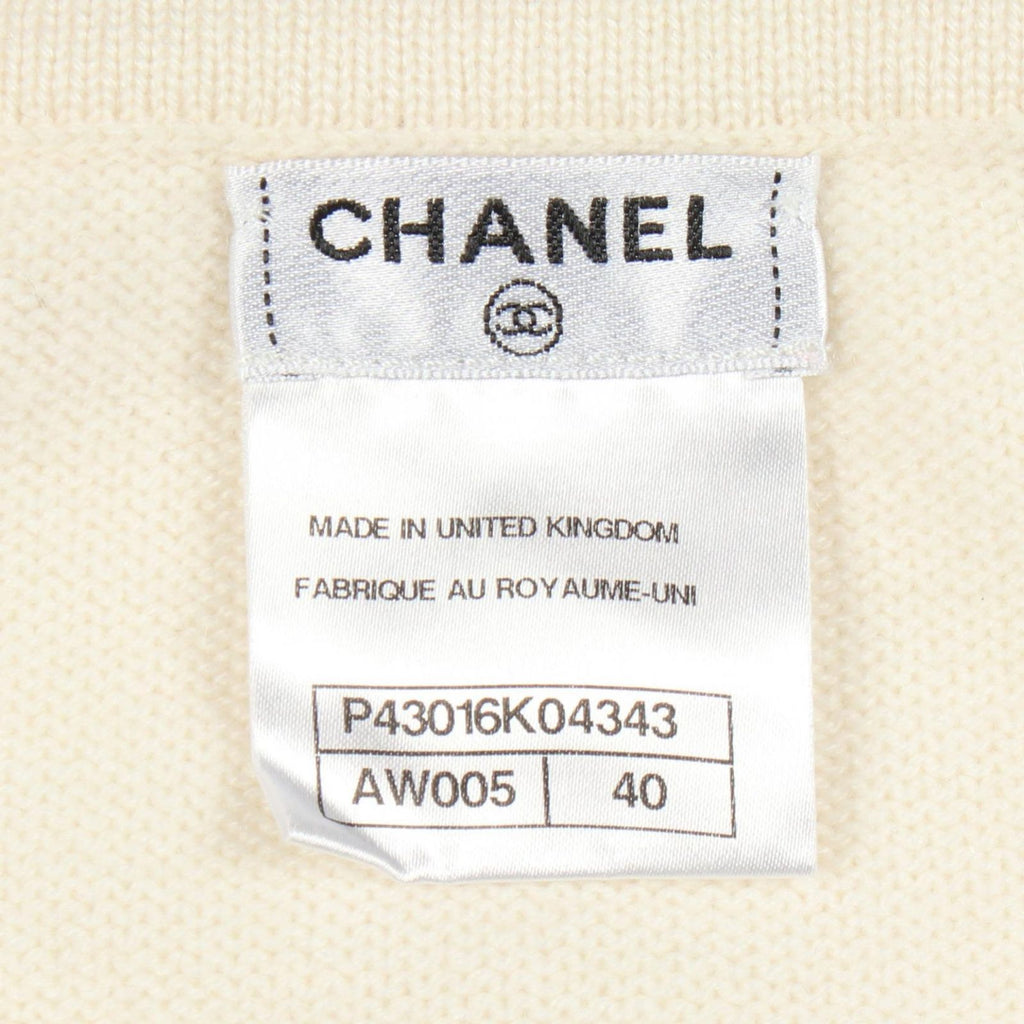 Chanel Cardigan CC Logo Studs Off White Cashmere — view 3