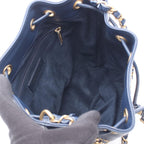 Chanel Shoulder Bag Deauville Navy Leather Logo Studs Drawstring