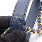 Chanel Shoulder Bag Deauville Navy Leather Logo Studs Drawstring
