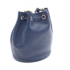 Chanel Shoulder Bag Deauville Navy Leather Logo Studs Drawstring