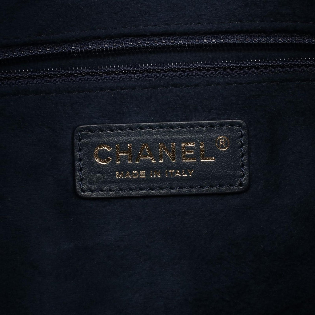 Chanel Shoulder Bag Deauville Navy Leather Logo Studs Drawstring