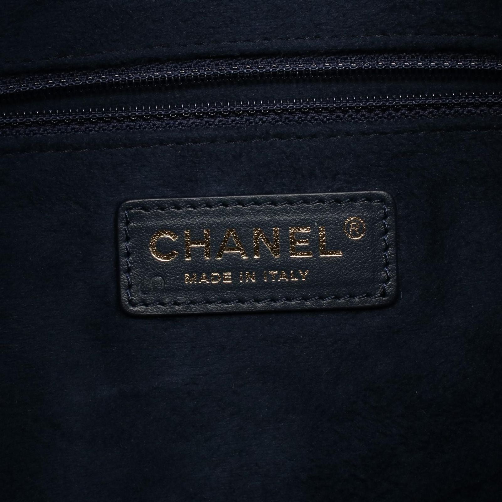 Chanel Shoulder Bag Deauville Navy Leather Logo Studs Drawstring