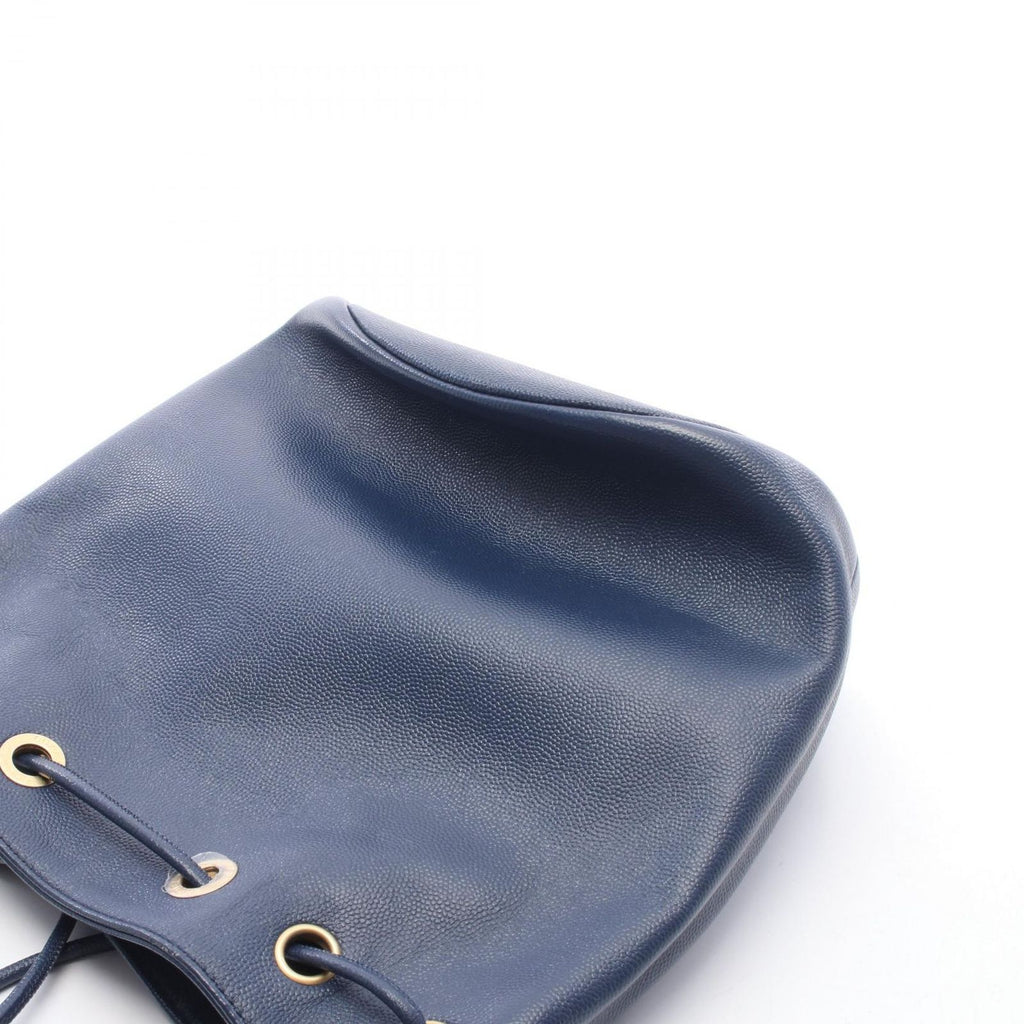 Chanel Shoulder Bag Deauville Navy Leather Logo Studs Drawstring