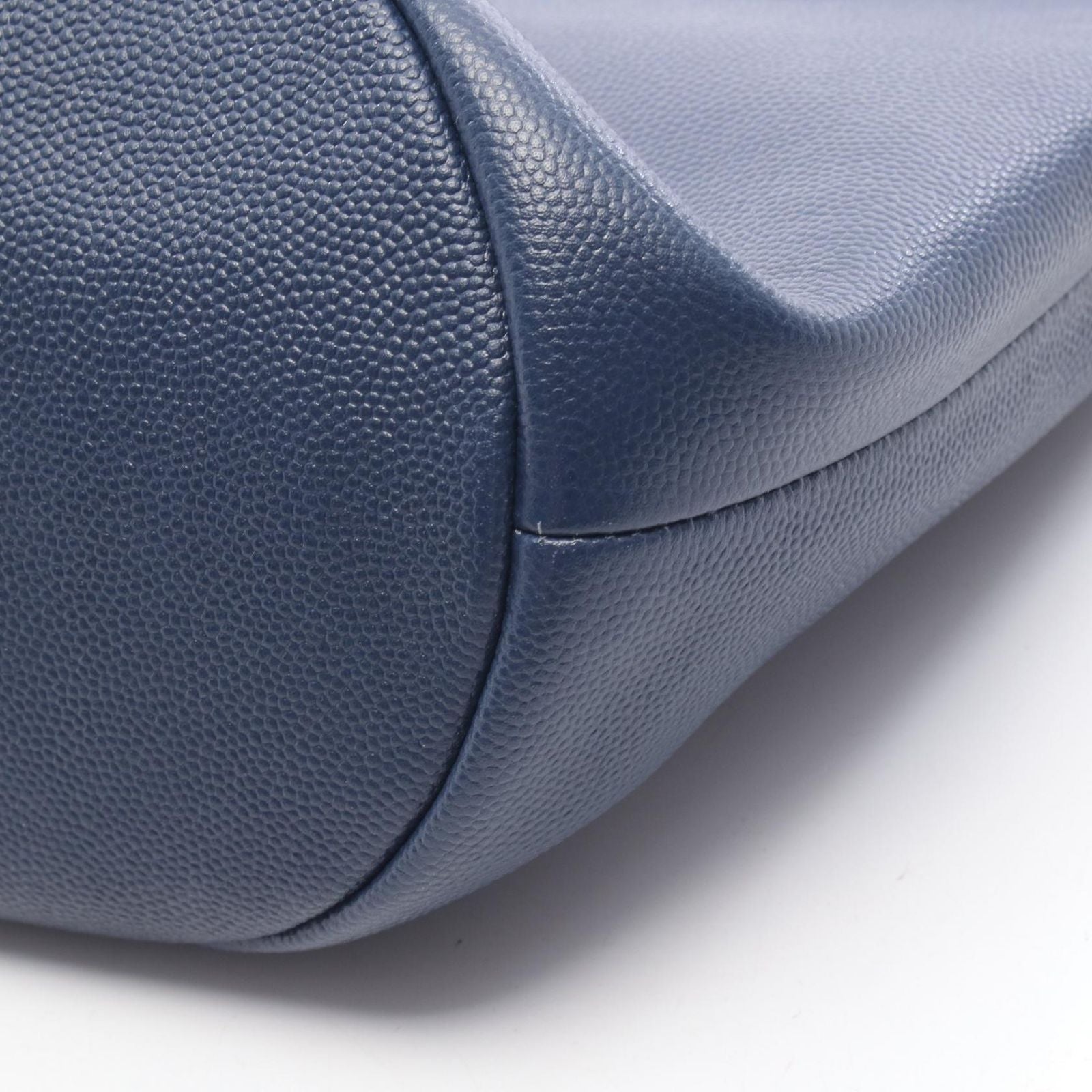 Chanel Shoulder Bag Deauville Navy Leather Logo Studs Drawstring