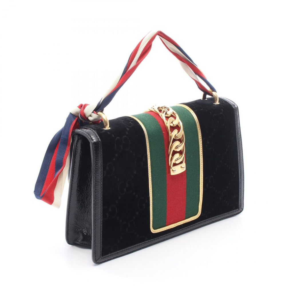 Gucci Shoulder Bag Sylvie Sherry Line GG Pattern 2-Way Black Fabric Patent