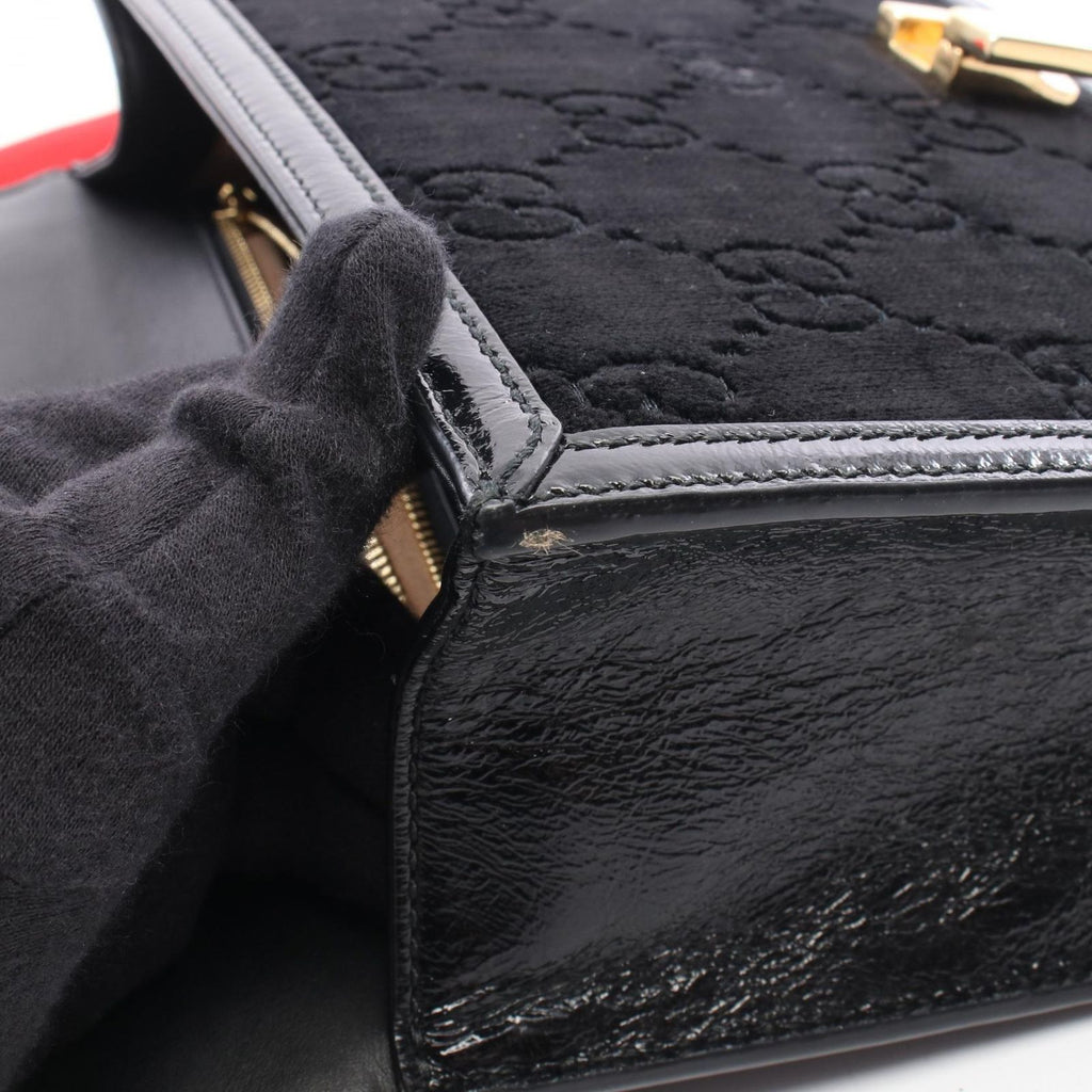 Gucci Shoulder Bag Sylvie Sherry Line GG Pattern 2-Way Black Fabric Patent