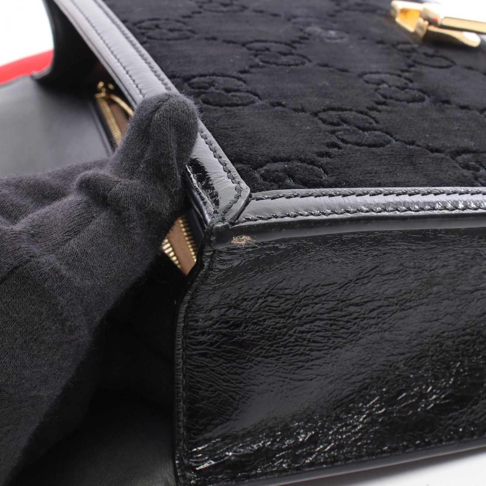 Gucci Shoulder Bag Sylvie Sherry Line GG Pattern 2-Way Black Fabric Patent