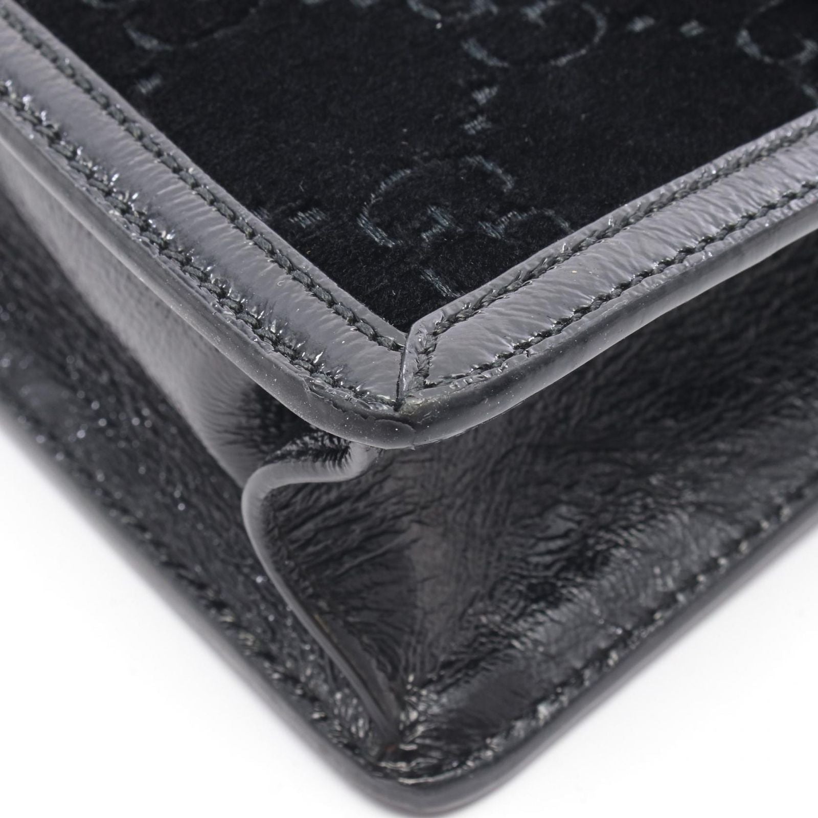 Gucci Shoulder Bag Sylvie Sherry Line GG Pattern 2-Way Black Fabric Patent