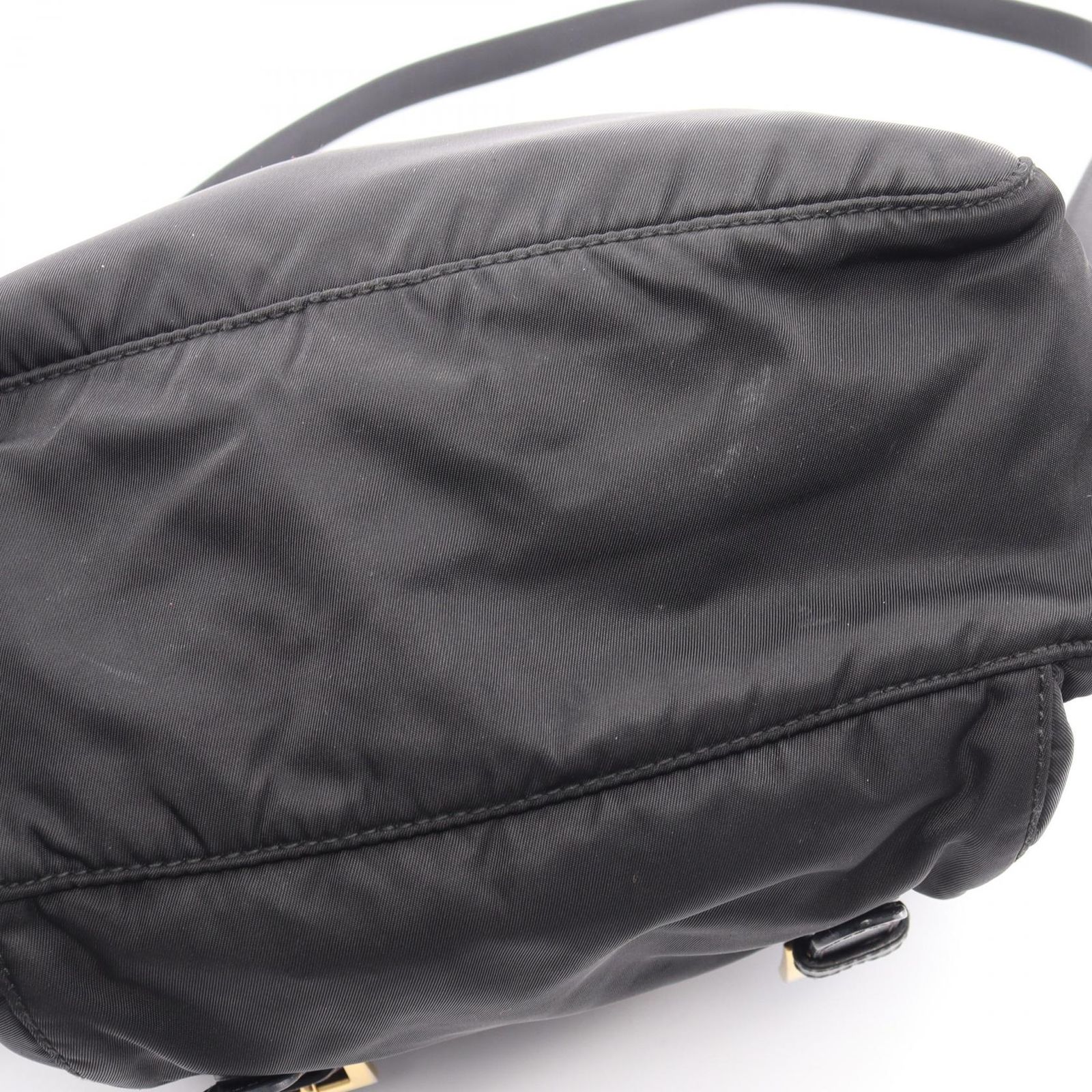 Prada Shoulder Bag Logo Black Nylon Saffiano Leather