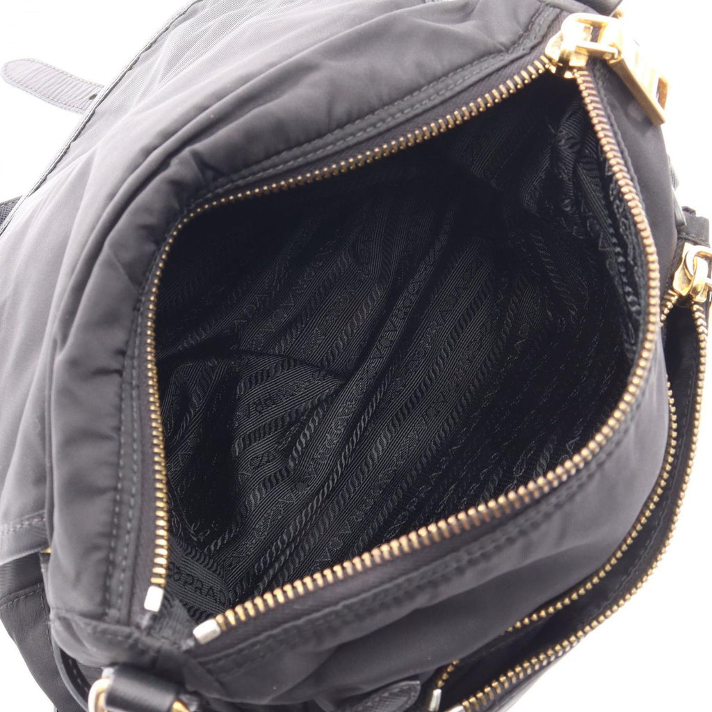Prada Shoulder Bag Logo Black Nylon Saffiano Leather