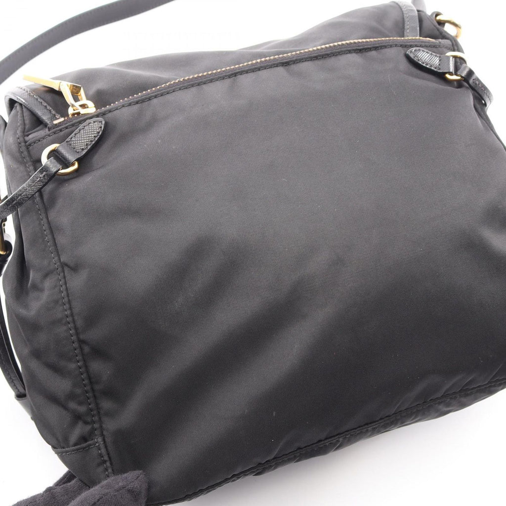 Prada Shoulder Bag Logo Black Nylon Saffiano Leather
