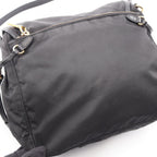 Prada Shoulder Bag Logo Black Nylon Saffiano Leather