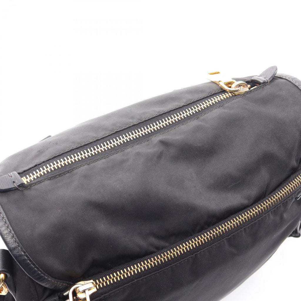 Prada Shoulder Bag Logo Black Nylon Saffiano Leather