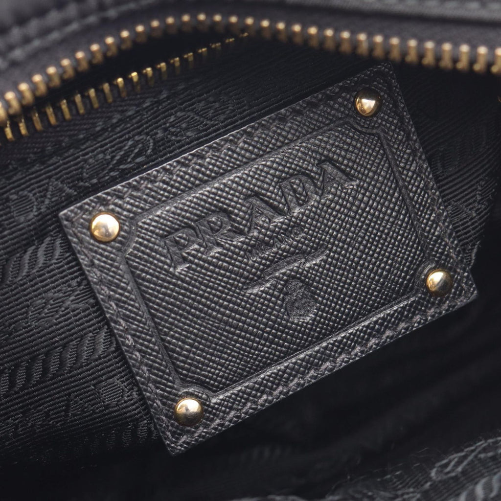 Prada Shoulder Bag Logo Black Nylon Saffiano Leather