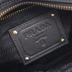 Prada Shoulder Bag Logo Black Nylon Saffiano Leather