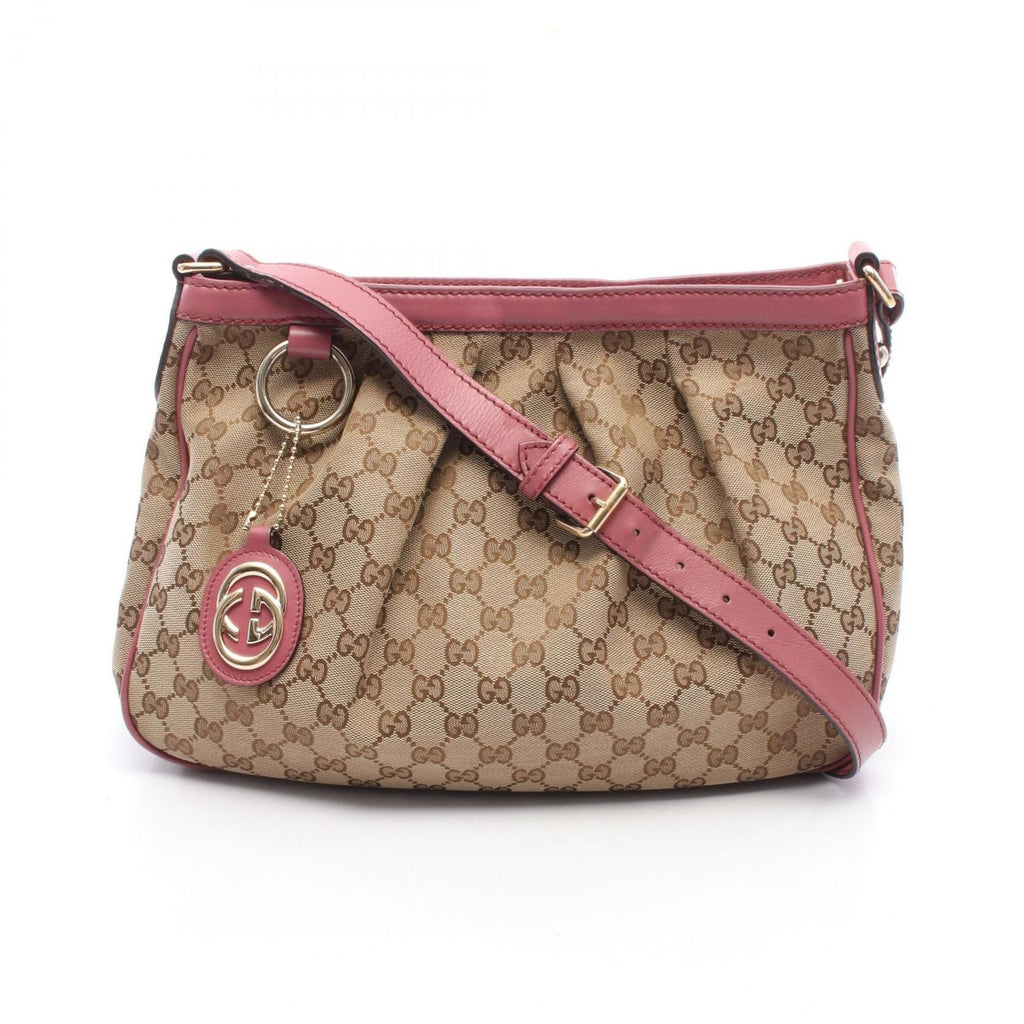 Gucci Shoulder Bag Beige Pink Canvas Leather GG Suki