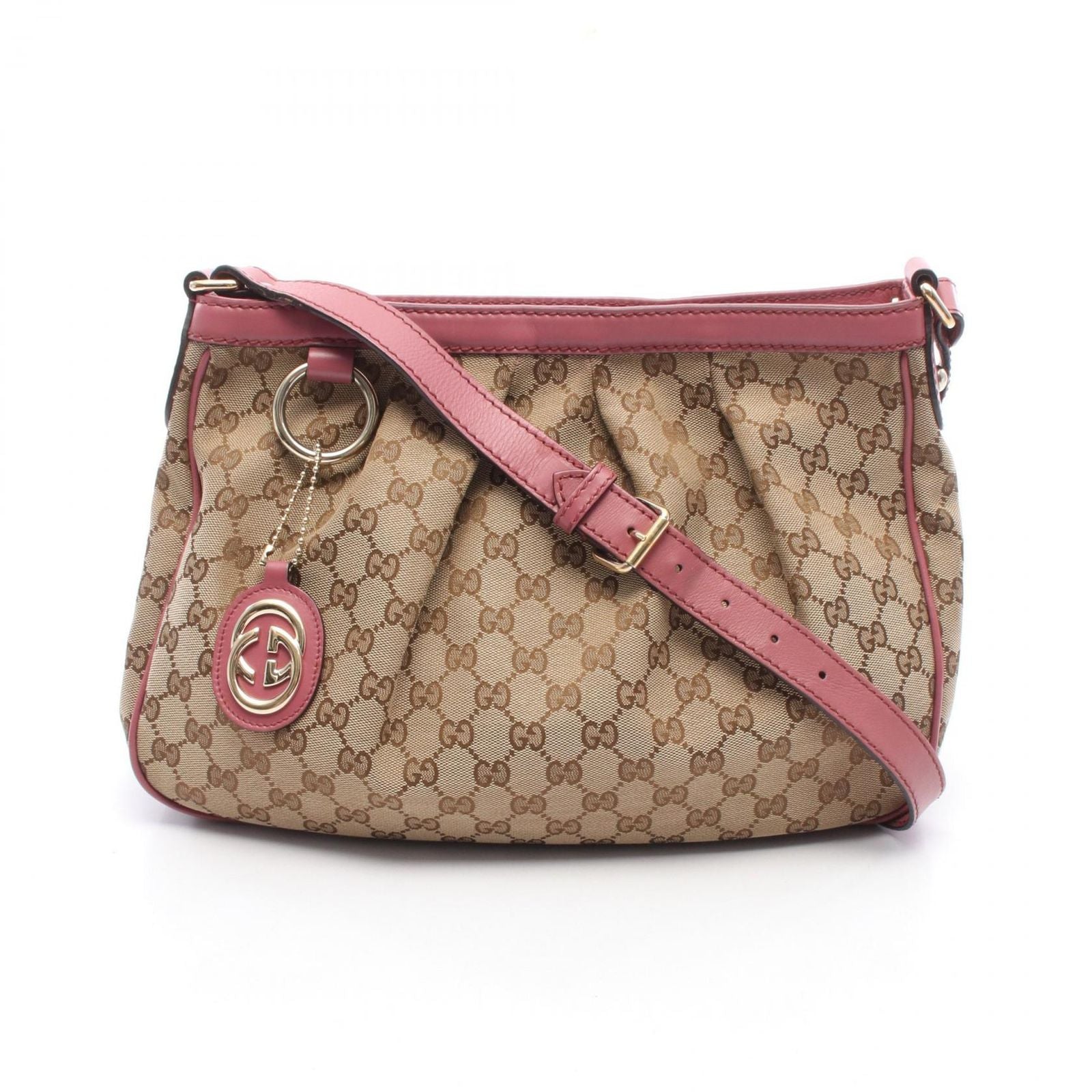 Gucci Shoulder Bag Beige Pink Canvas Leather GG Suki