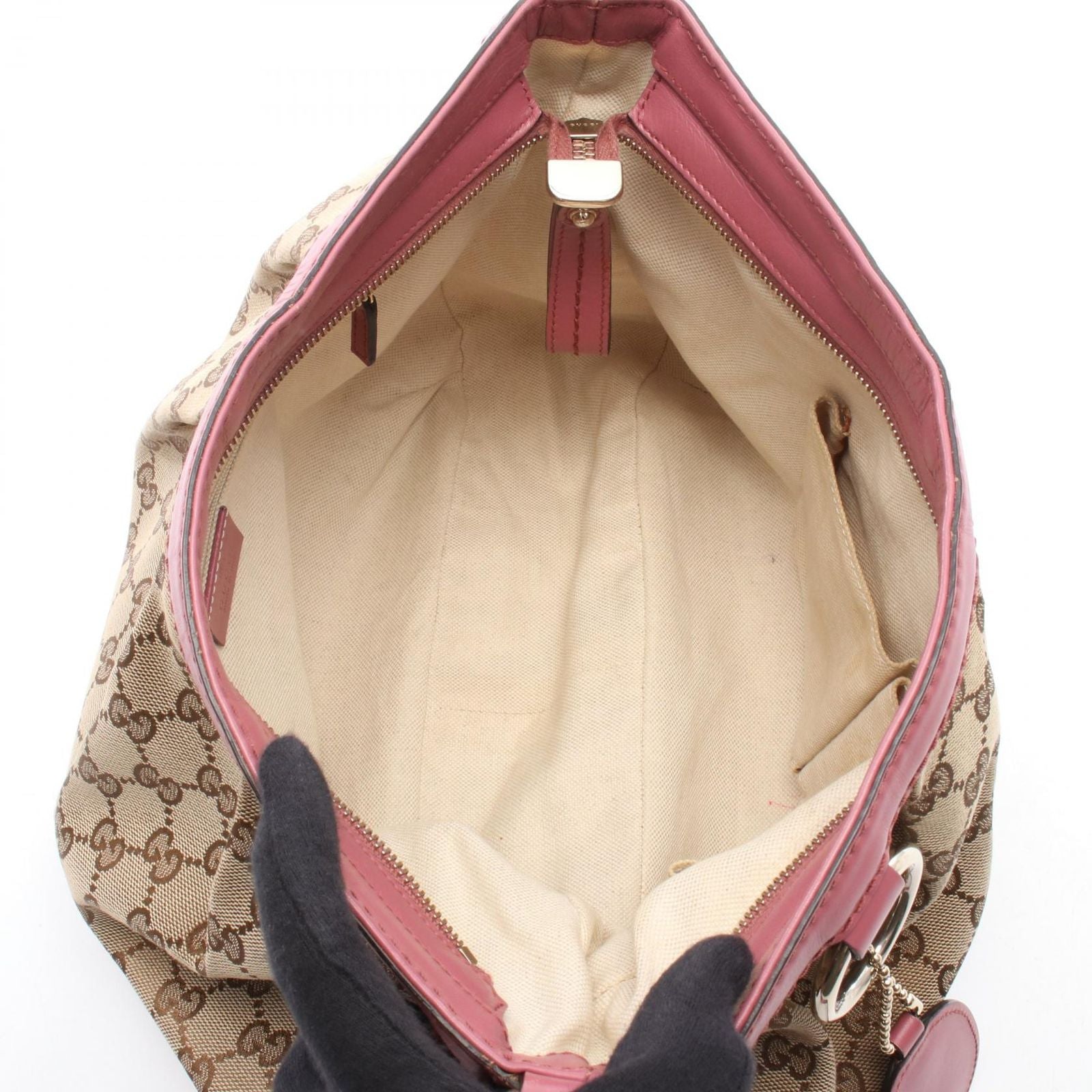 Gucci Shoulder Bag Beige Pink Canvas Leather GG Suki