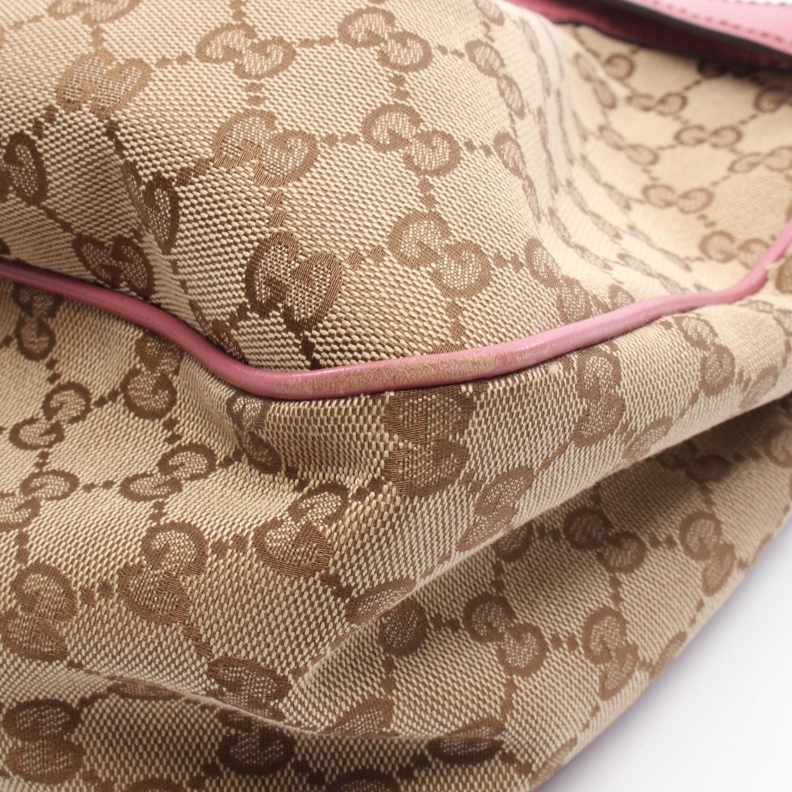 Gucci Shoulder Bag Beige Pink Canvas Leather GG Suki