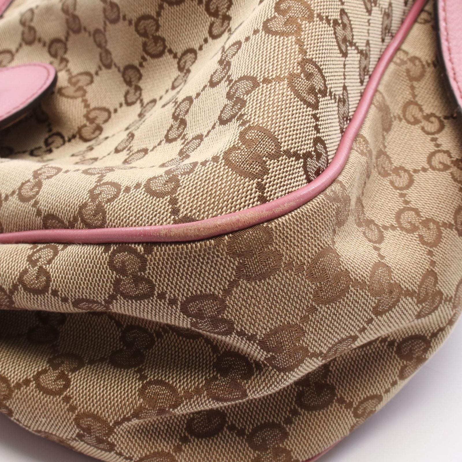 Gucci Shoulder Bag Beige Pink Canvas Leather GG Suki