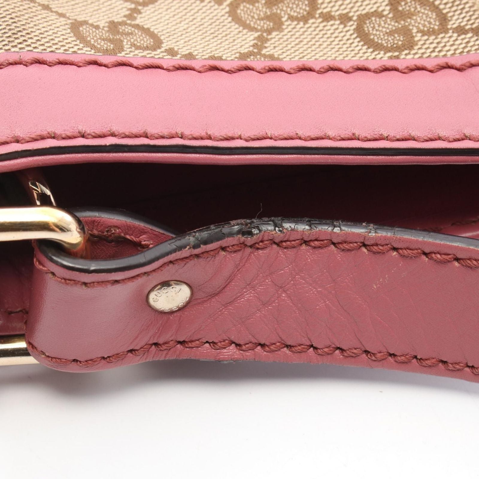 Gucci Shoulder Bag Beige Pink Canvas Leather GG Suki