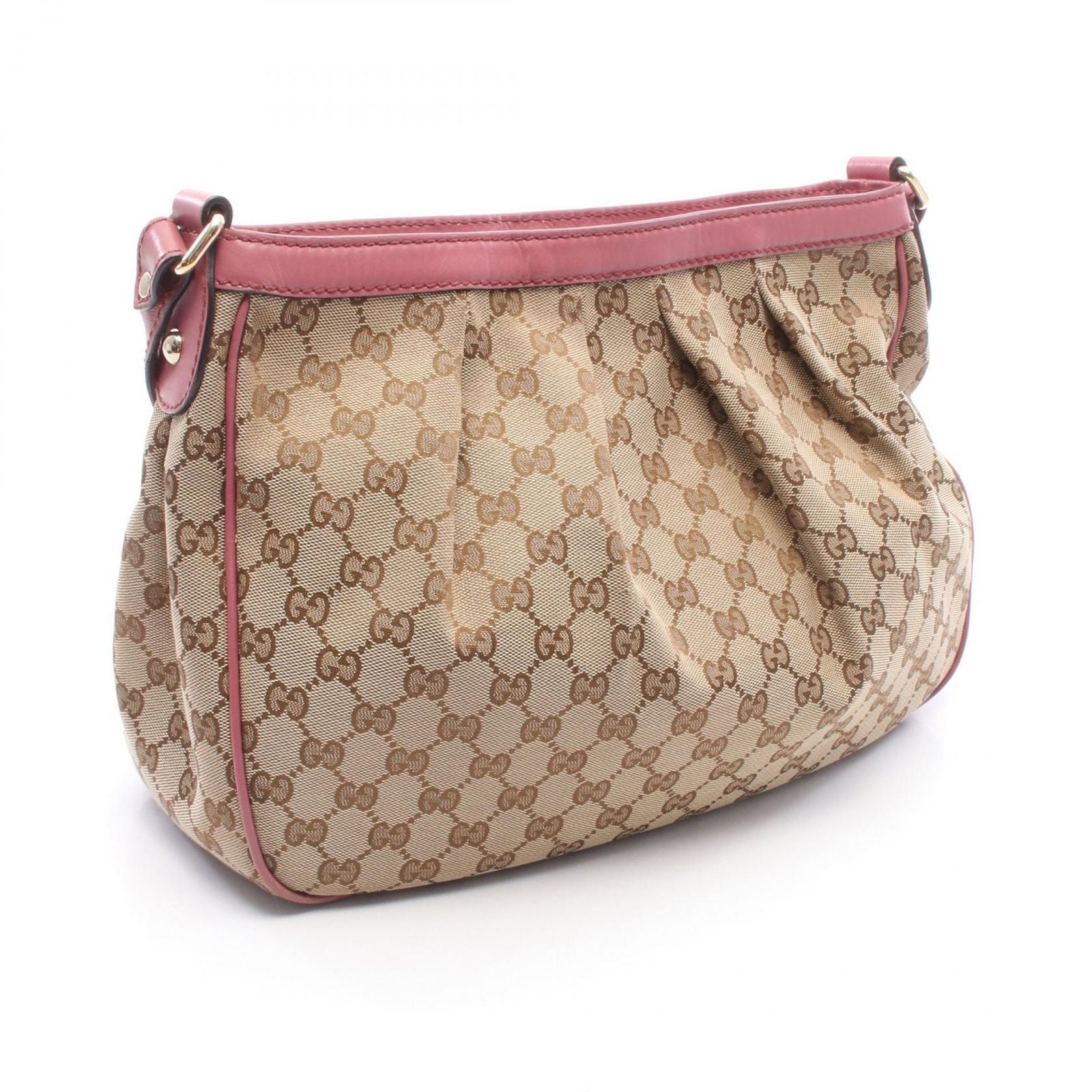 Gucci Shoulder Bag Beige Pink Canvas Leather GG Suki