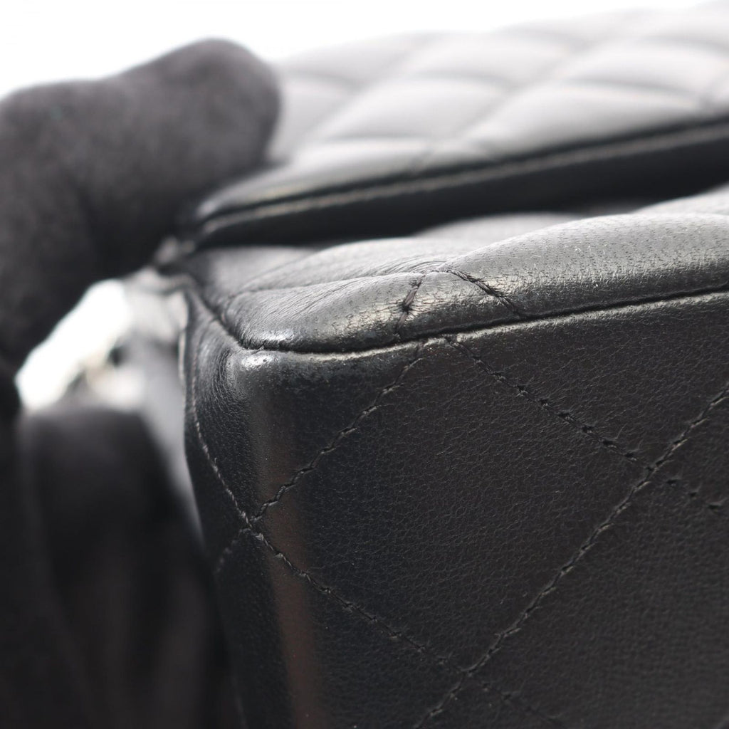 Chanel Shoulder Bag Quilted Double Flap Black Lambskin Chain