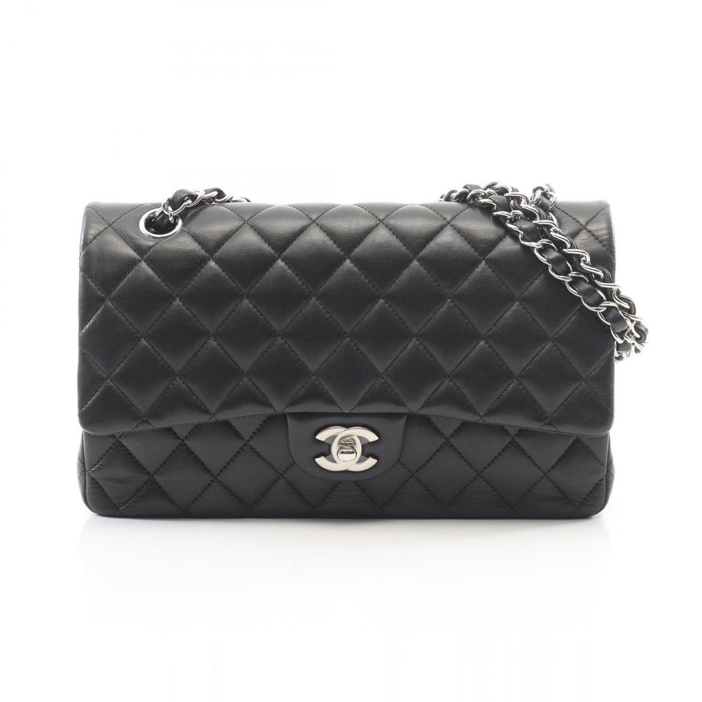Chanel Shoulder Bag Quilted Double Flap Black Lambskin Chain