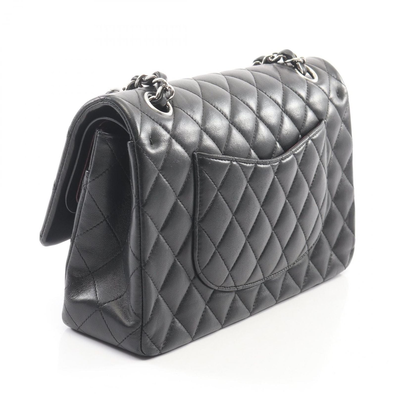 Chanel Shoulder Bag Quilted Double Flap Black Lambskin Chain