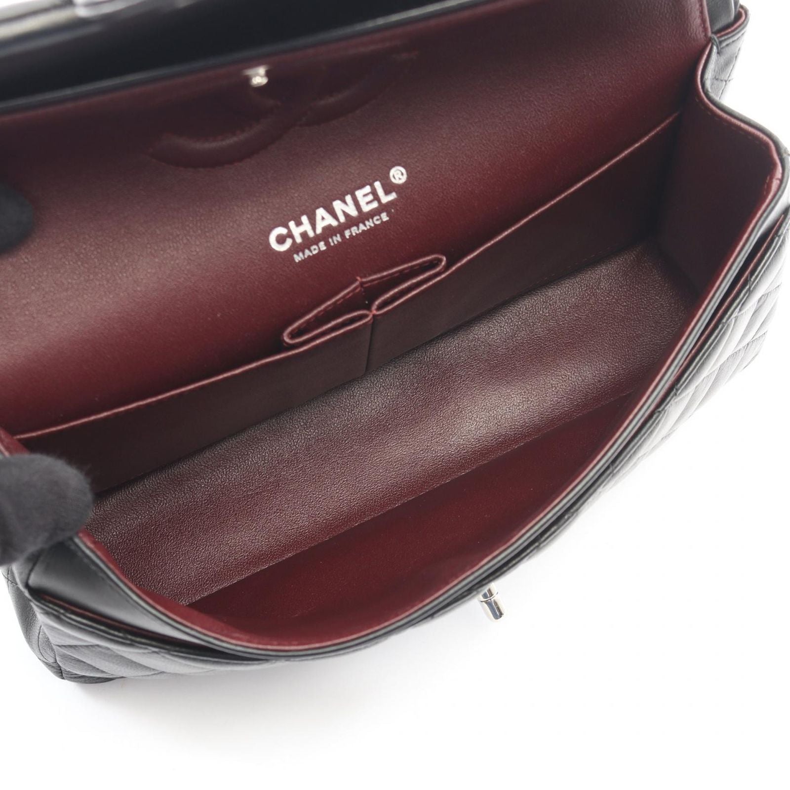 Chanel Shoulder Bag Quilted Double Flap Black Lambskin Chain