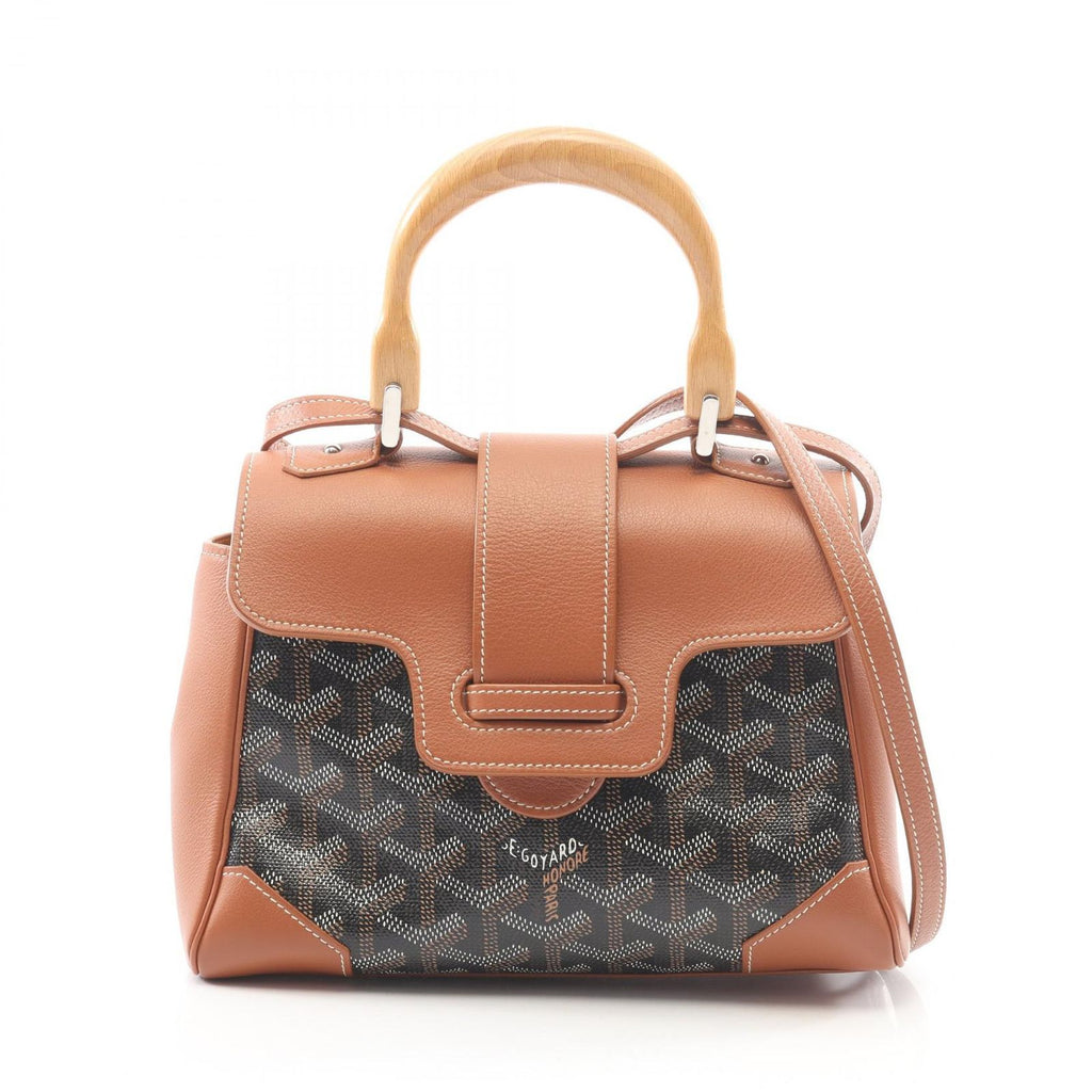 Goyard Handbag Saigon Mini 2-Way Black Brown Canvas Leather Soft