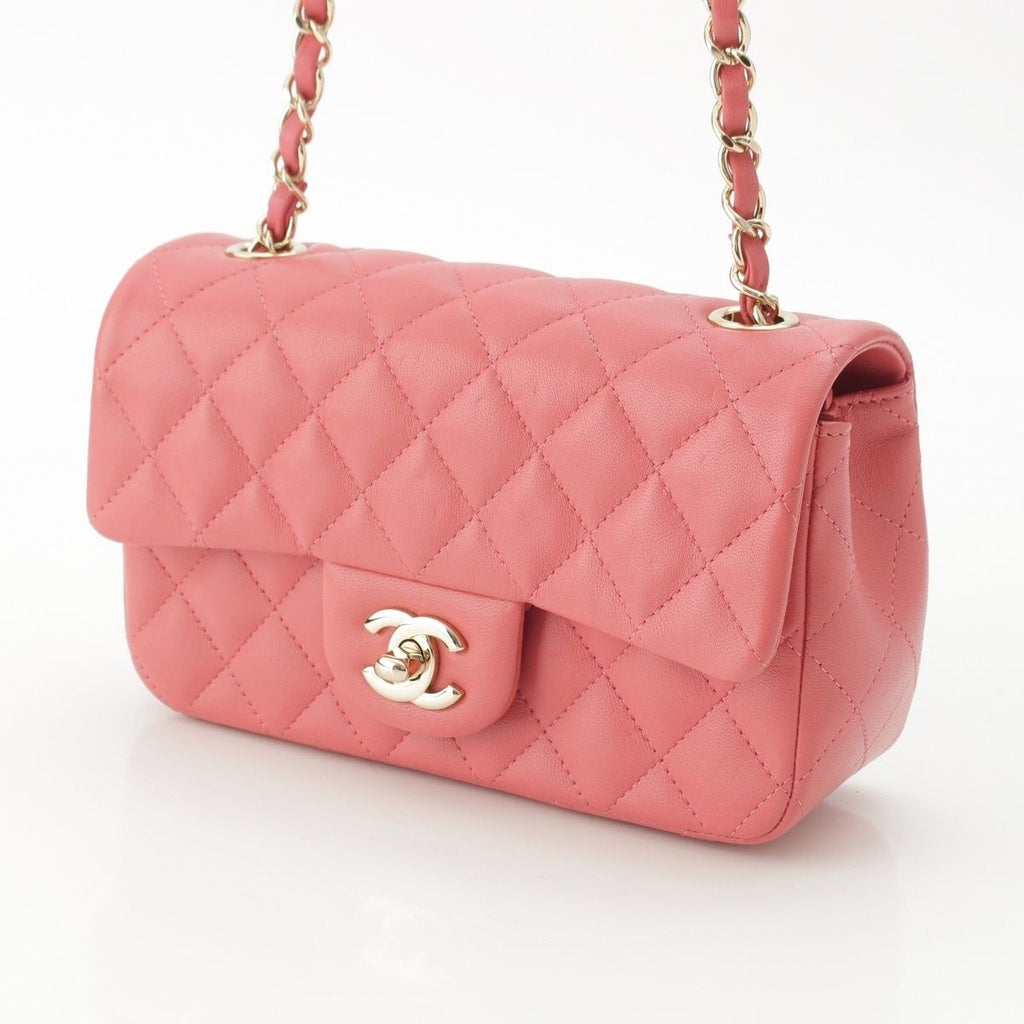 Chanel Mini Quilted 20 Lambskin Charm Chain Shoulder Bag Pink