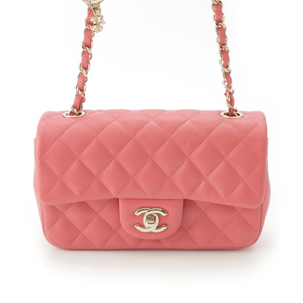 Chanel Mini Quilted 20 Lambskin Charm Chain Shoulder Bag Pink