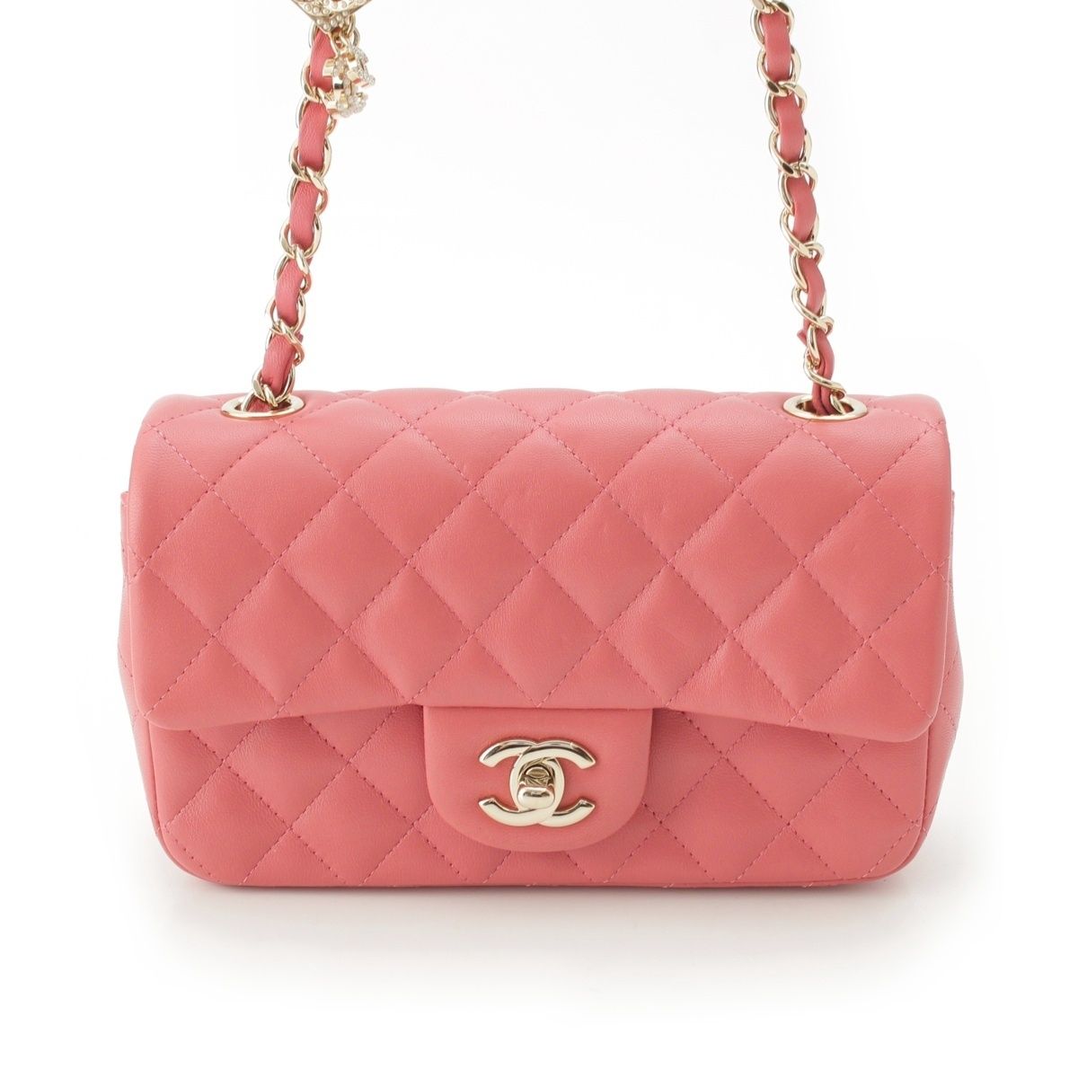 Chanel Mini Quilted 20 Lambskin Charm Chain Shoulder Bag Pink