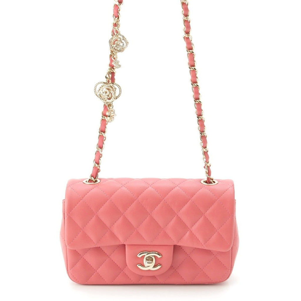 Chanel Mini Quilted 20 Lambskin Charm Chain Shoulder Bag Pink
