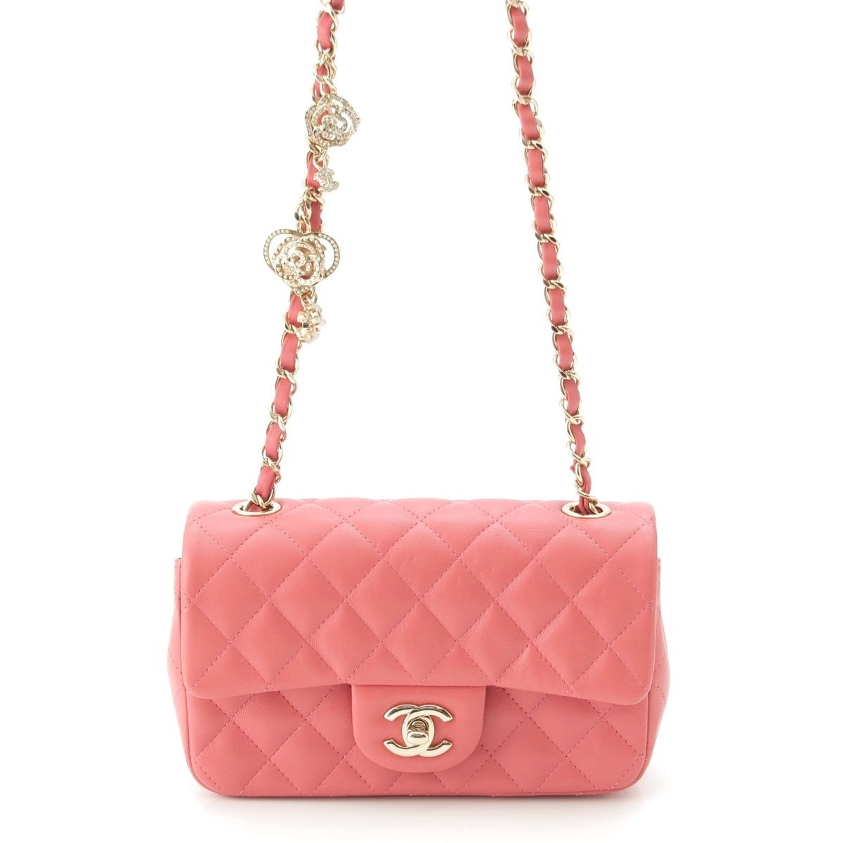 Chanel Mini Quilted 20 Lambskin Charm Chain Shoulder Bag Pink
