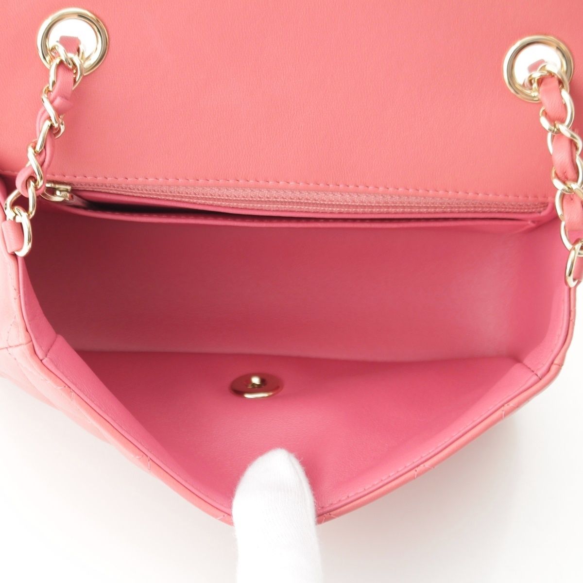 Chanel Mini Quilted 20 Lambskin Charm Chain Shoulder Bag Pink