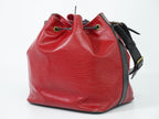 Louis Vuitton LV Petit Noe Epi Leather Shoulder Bag Castilian Red Noir Black