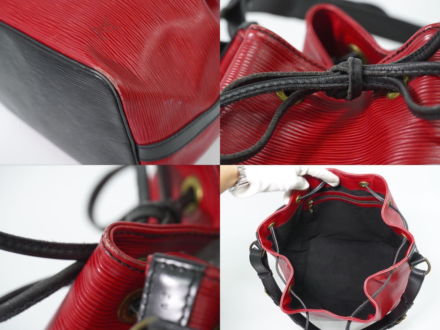 Louis Vuitton LV Petit Noe Epi Leather Shoulder Bag Castilian Red Noir Black