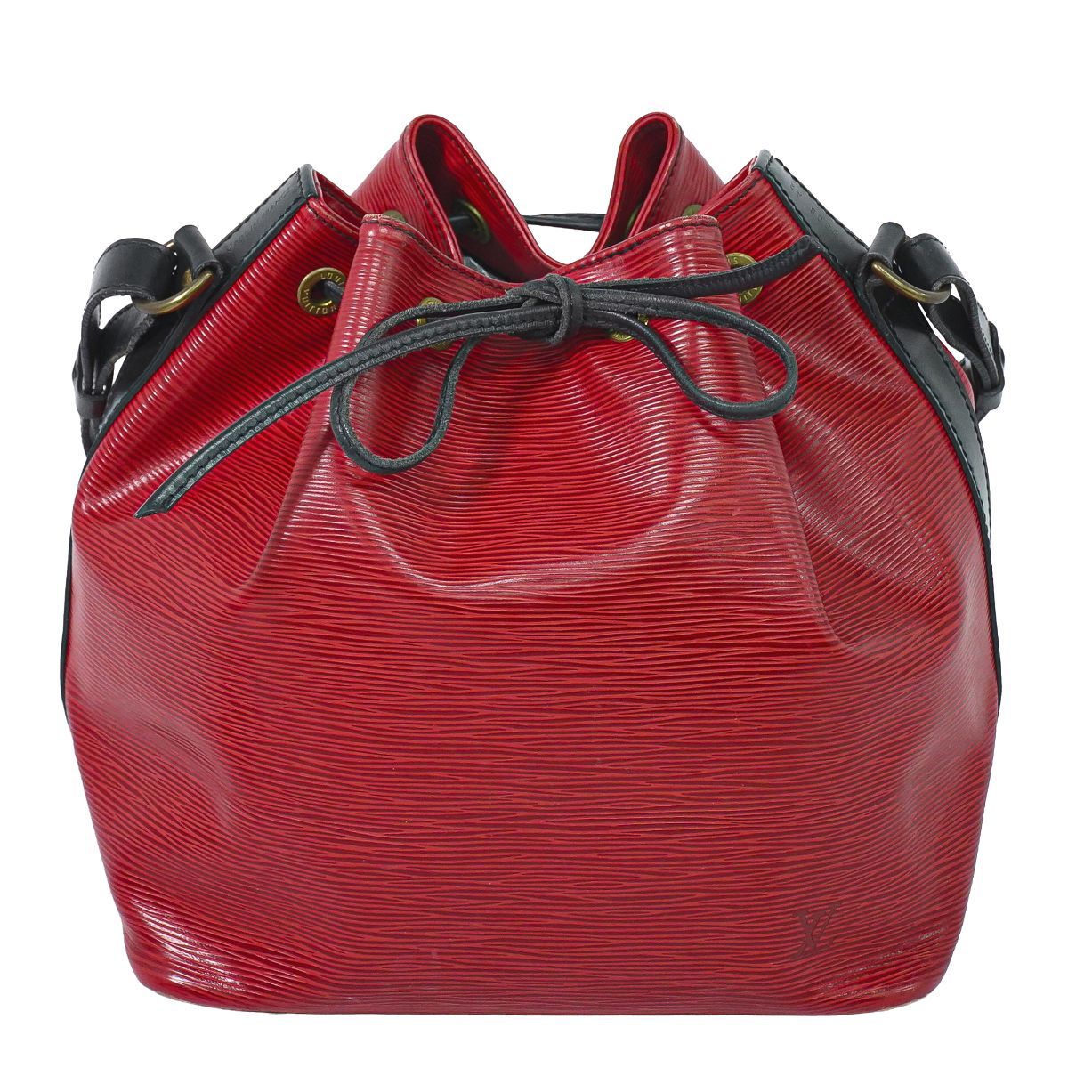 Louis Vuitton LV Petit Noe Epi Leather Shoulder Bag Castilian Red Noir Black
