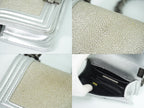 Chanel Boy CC Logo Chain Shoulder Bag Pochette Garu Sha Leather Metallic Silver