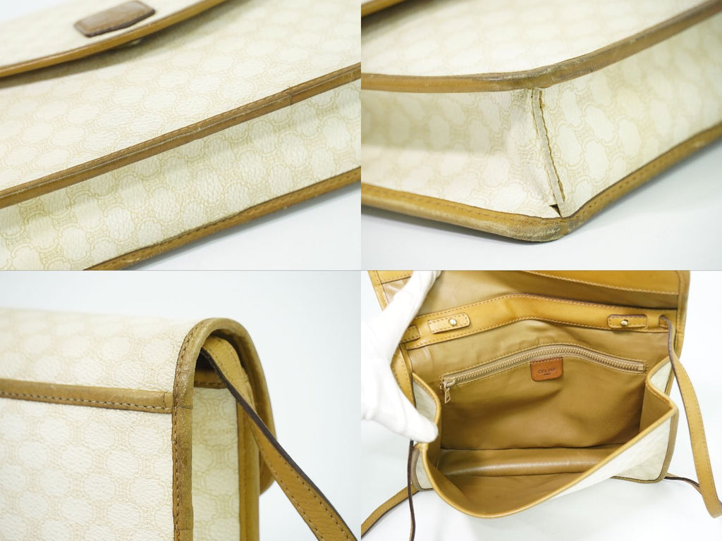 Celine Macadam 2-Way Shoulder Bag Clutch Pochette White