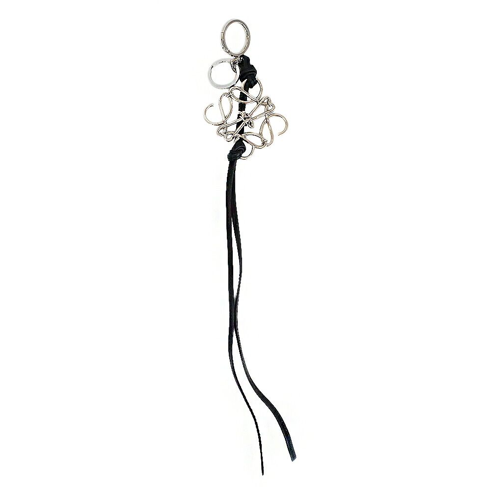 Loewe Ten Key Ring Charm Anagram Silver Black Key Holder Metal Leather Logo