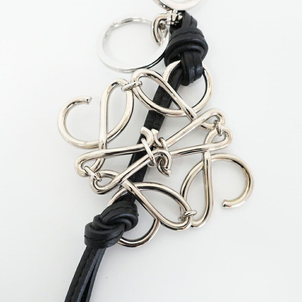 Loewe Ten Key Ring Charm Anagram Silver Black Key Holder Metal Leather Logo