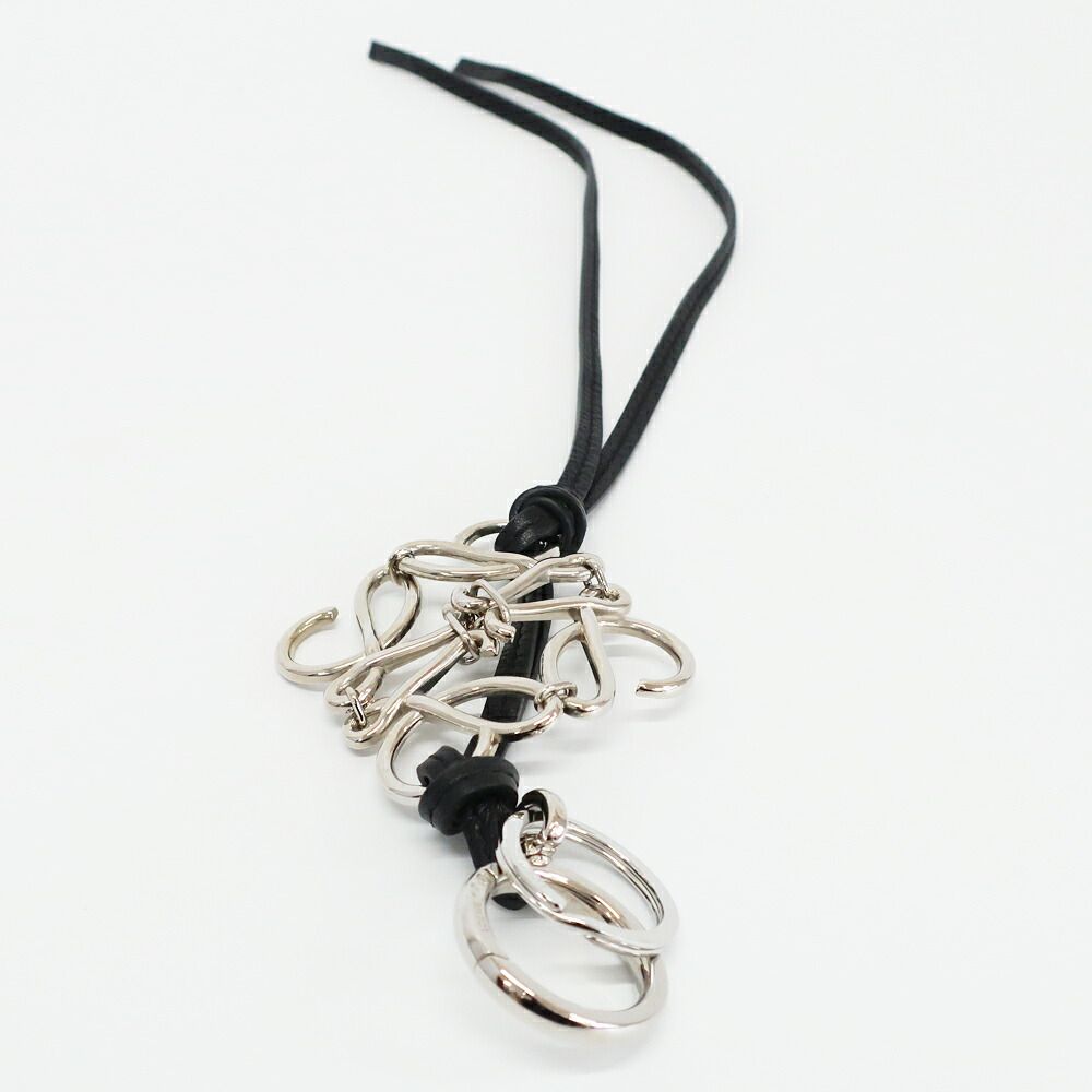 Loewe Ten Key Ring Charm Anagram Silver Black Key Holder Metal Leather Logo