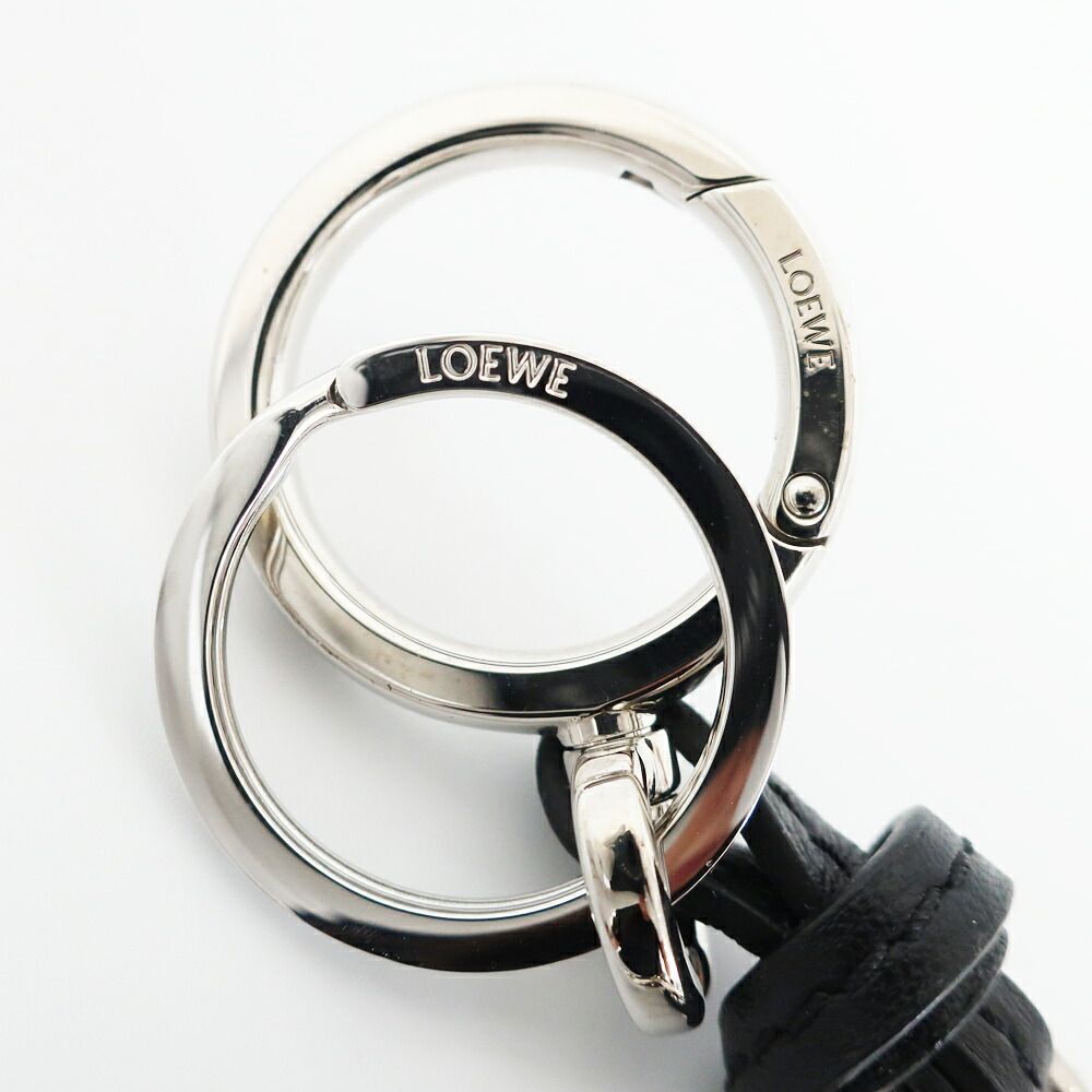 Loewe Ten Key Ring Charm Anagram Silver Black Key Holder Metal Leather Logo