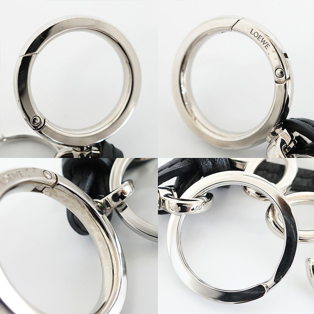 Loewe Ten Key Ring Charm Anagram Silver Black Key Holder Metal Leather Logo