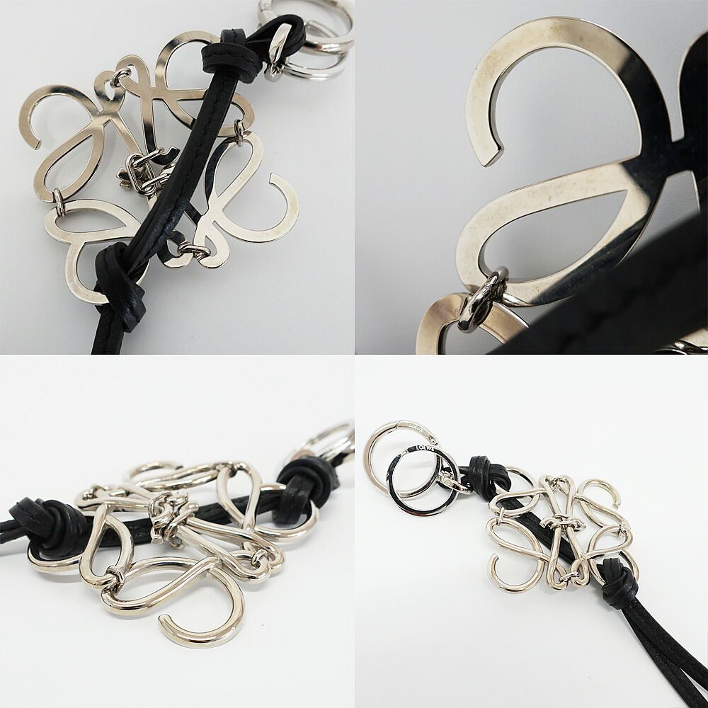 Loewe Ten Key Ring Charm Anagram Silver Black Key Holder Metal Leather Logo