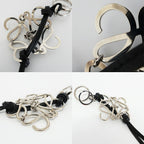 Loewe Ten Key Ring Charm Anagram Silver Black Key Holder Metal Leather Logo